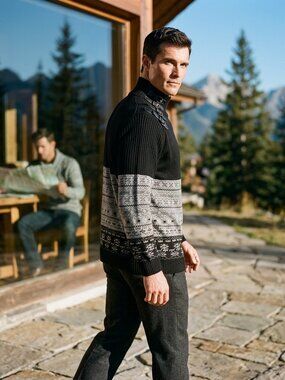 Andres Velasco International Male Mens L Sweater Black Geometric Buckle Neck VTG